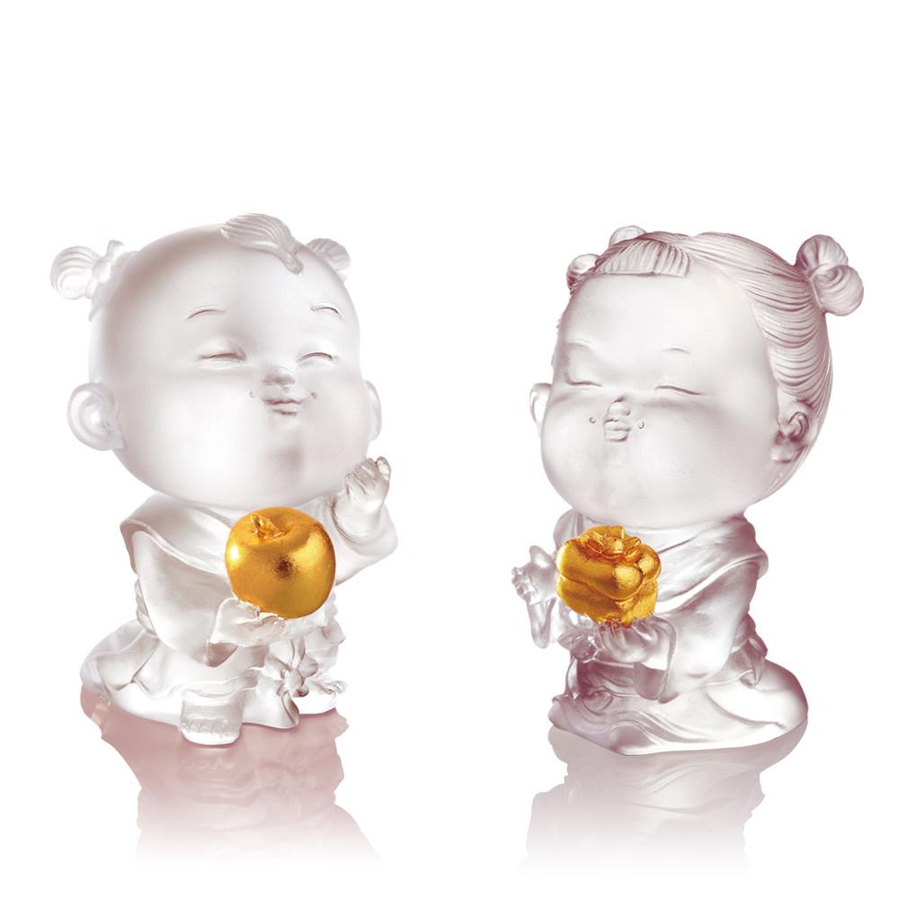 Crystal Doll, Doll of Peace & Good Fortune-Baby Peace & Baby Ruyi (Set of 2) - LIULI Crystal Art