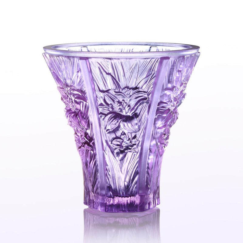 Crystal Floral Vase, In the Presence of Spring-Profusion of Lilies - LIULI Crystal Art
