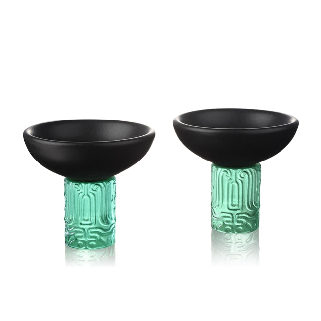Porcelain Sake Cup with Crystal Holder, The Two of Us—Sip of Joy(Set of 2)