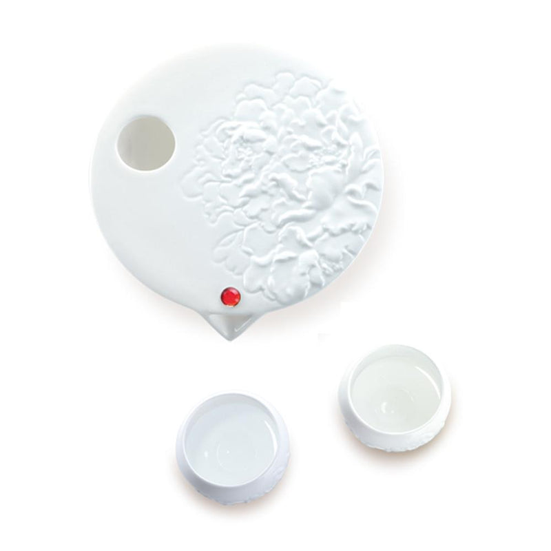 '-- DELETE -- Bone China Sake Set (1 Tea Pot & 2 Cups) - Moon Lake Peony (Set of 3) - LIULI Crystal Art