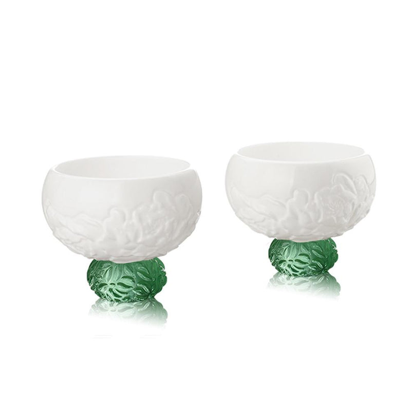 Bone China Sake Cups - Seasonal Treasures-Spring Peony (Set of 2) - LIULI Crystal Art