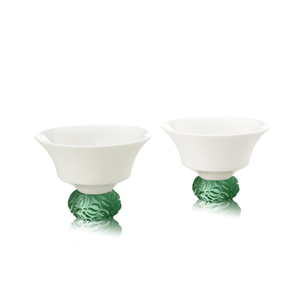 Bone China Sake Cups - Seasonal Treasures-Summer Bamboo (Set of 2) - LIULI Crystal Art