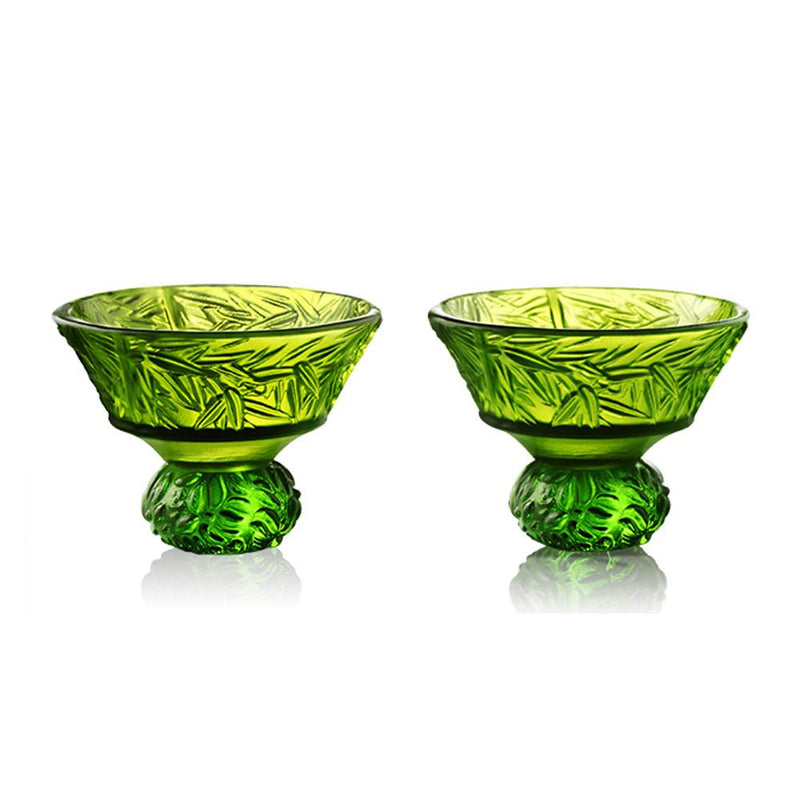 Virtuous Bamboo (A Drink to Virtue) - Sake Glass, Shot Glass (Set of 2) - LIULI Crystal Art