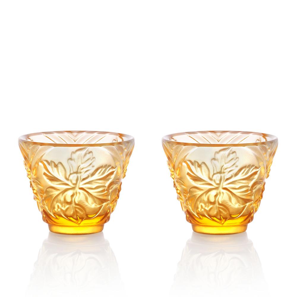 '- Sake Glass, Shot Glass - To Drink Amongst Flowers (Set of 2pcs), Amber - LIULI Crystal Art