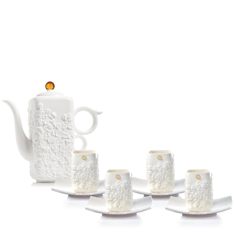 '- Bone China Tea Set (Seasonal Tastes) - Joyous Plum (Set of 5) - LIULI Crystal Art