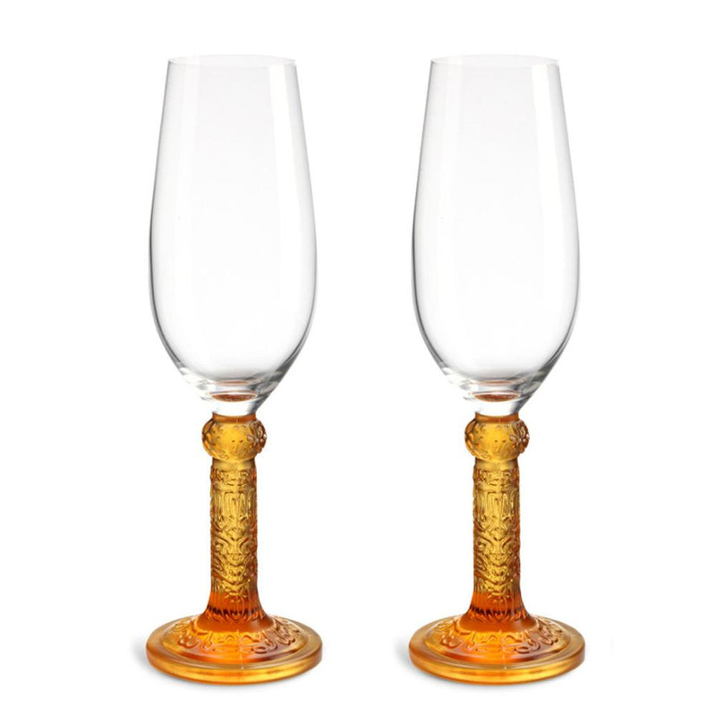 '- Wine Goblet, Champagne Flute - Flower Moon Duo - LIULI Crystal Art