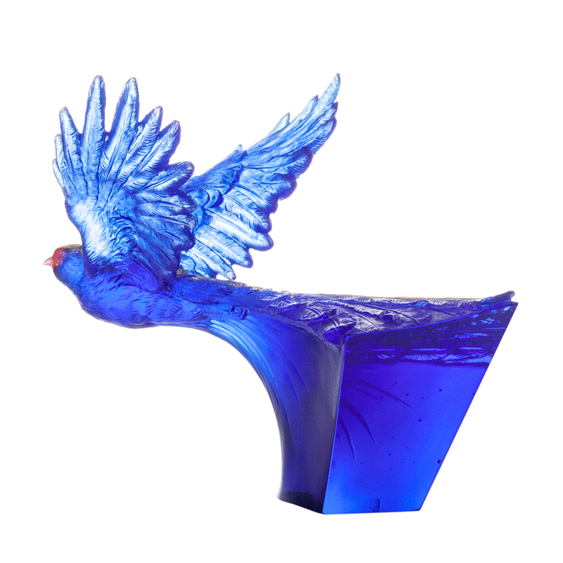 LIULI Crystal Bird, Blue Magpie, 24k Gold Leaf, Aligned with the Light, I am the Prize