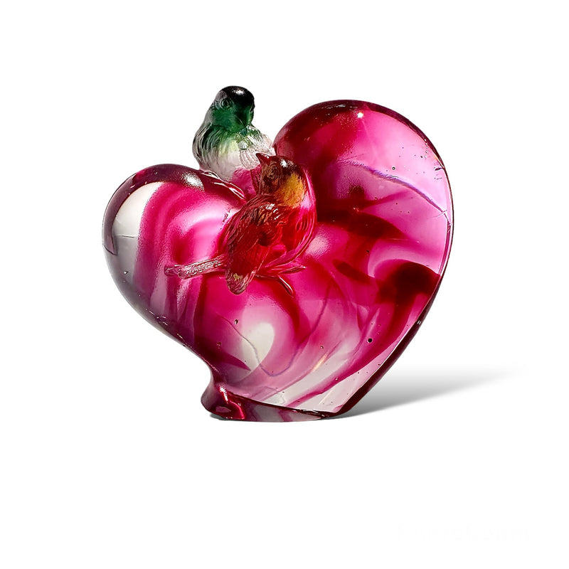 Bird on Heart Shape Figurine (Romance and Love) - Amorous Words