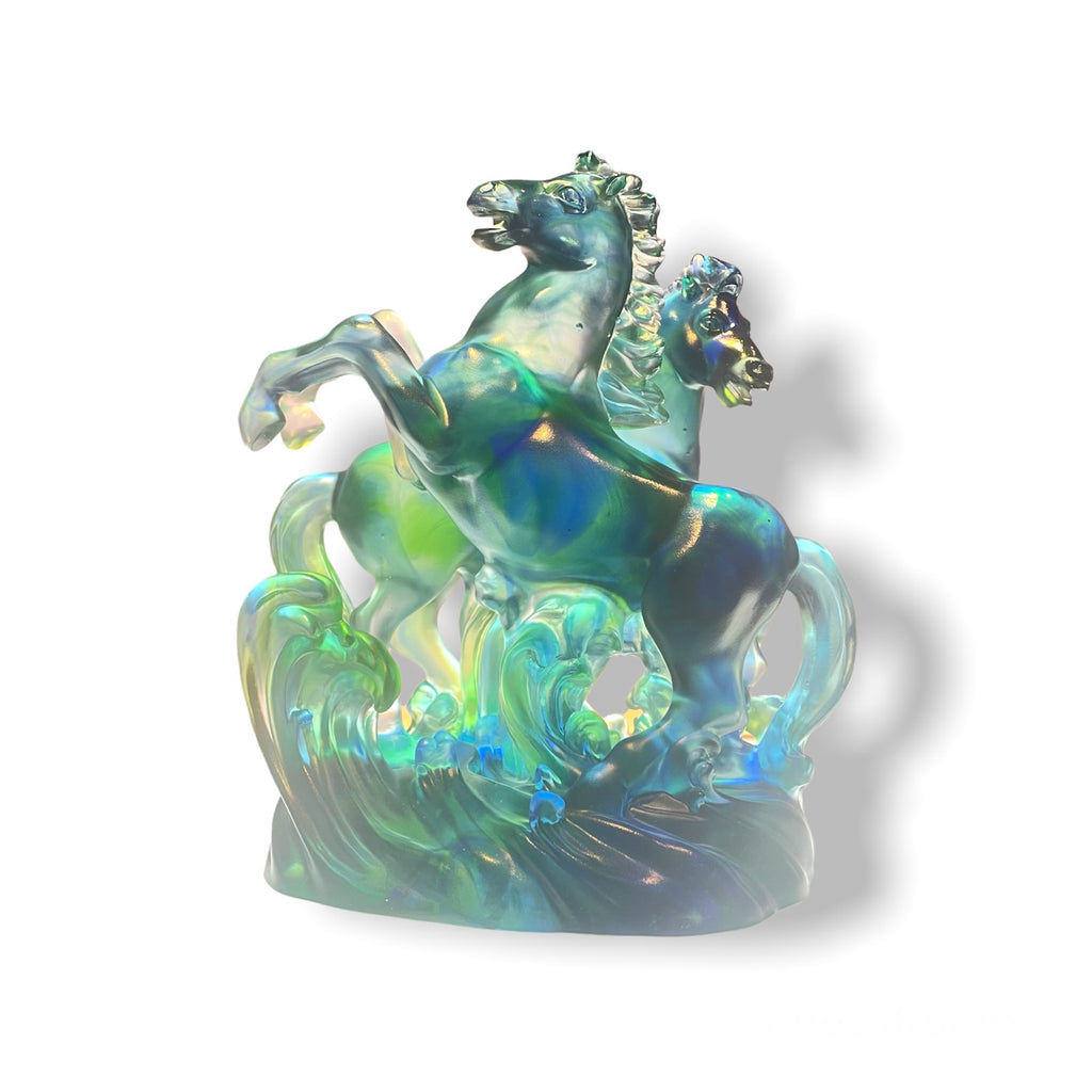 LIULI Crystal animal, Horse Figurines, Through Azure Sea and Sky