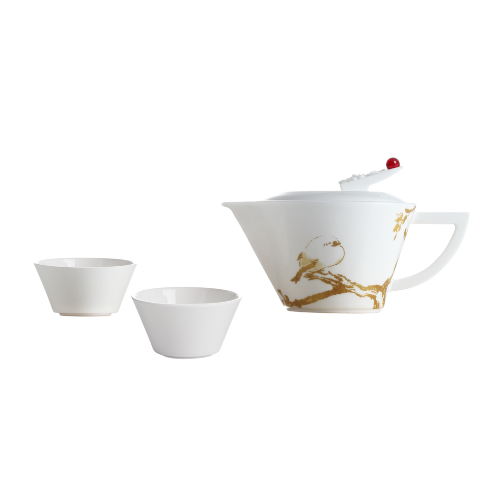 Bone China Tea Set (1 Tea Pot & 2 Cups), Little Teapot—Plump Little Bird