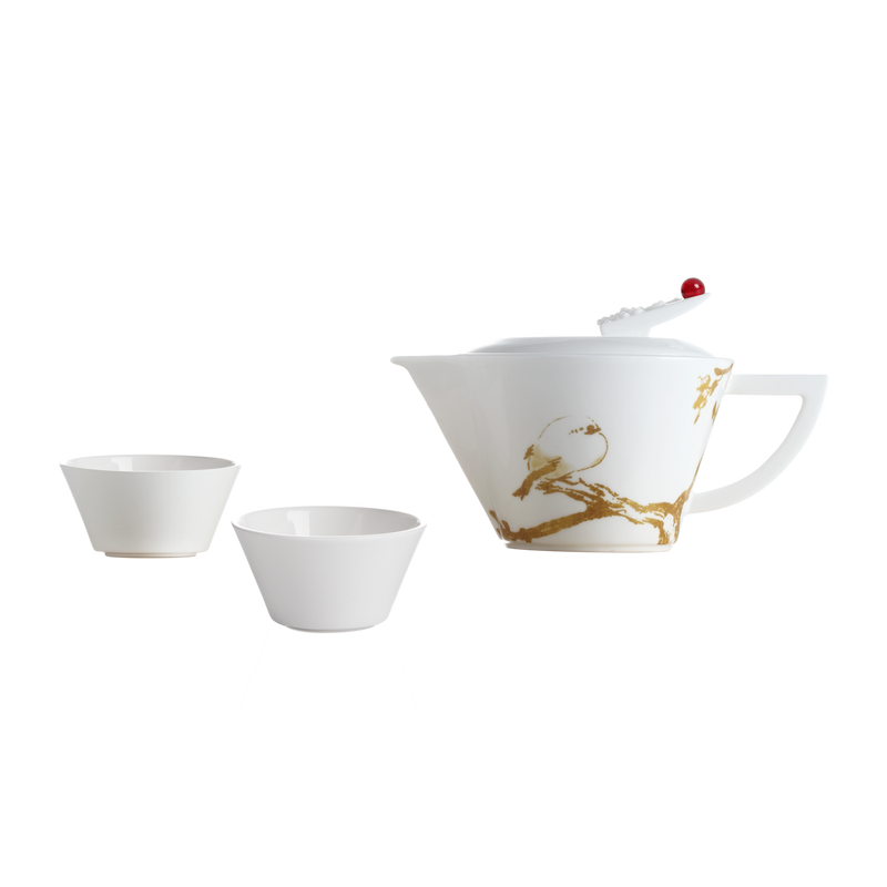 Bone China Tea Set (1 Tea Pot & 2 Cups), Little Teapot—Plump Little Bird